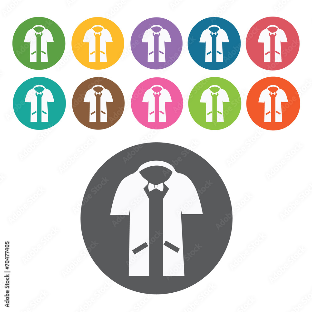 Polo shirt icon. Mens clothes icons set. Round colourful 12 butt Polo shirt icon. Mens clothes icons set. Round colourful 12 butt