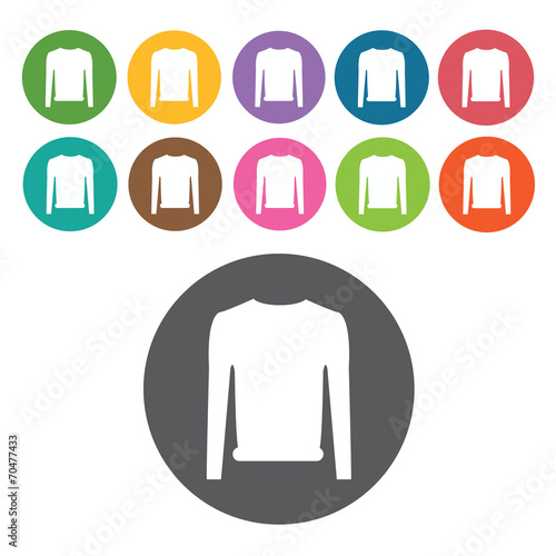 Sweater icon. Mens clothes icons set. Round colourful 12 buttons