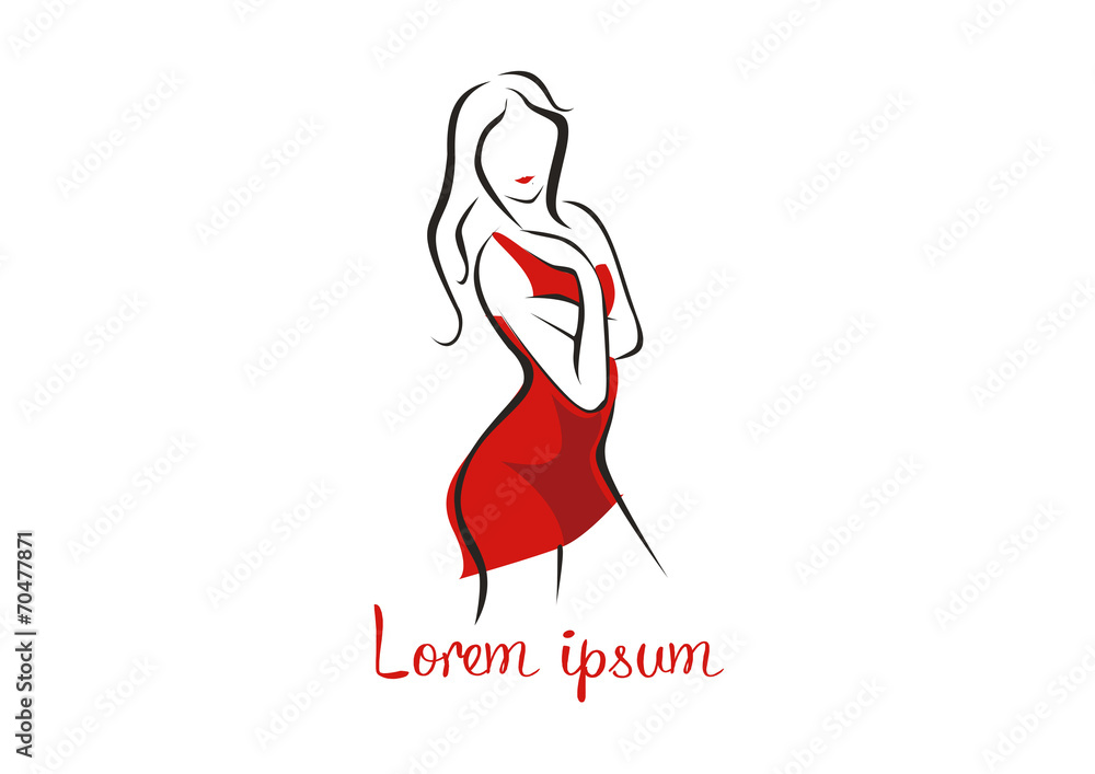 Fashion woman in a red dress logo vector illustration