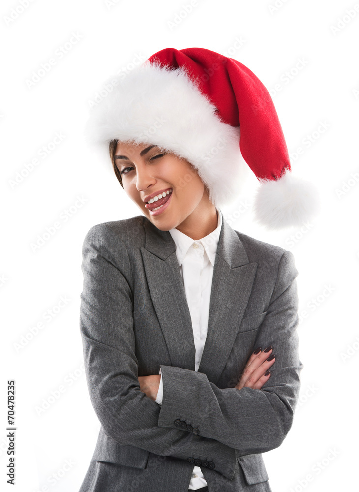 Business woman in Santa Claus hat Business woman in Santa Claus hat