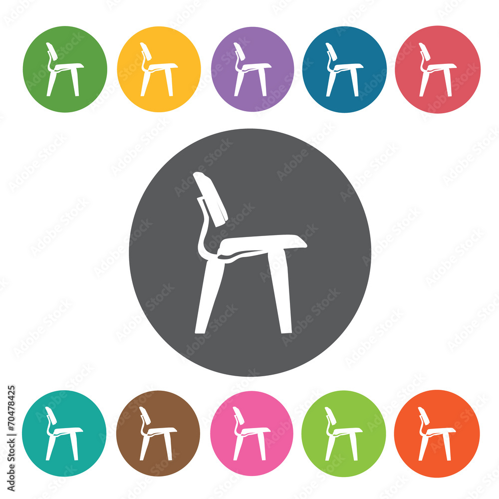 Side-view of chair icon. Modern chairs icons set. Round colourfu Side-view of chair icon. Modern chairs icons set. Round colourfu