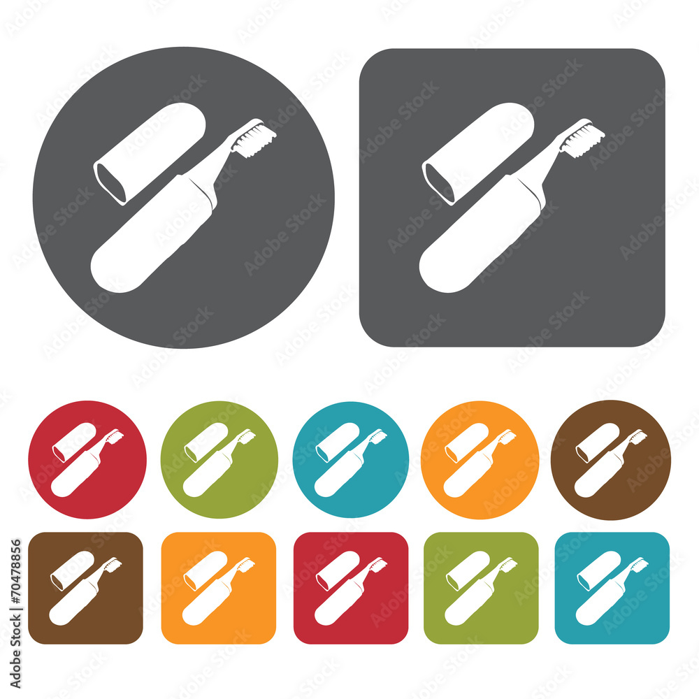 Travelling toothbrush and cap icon. Toothbrushes icons set. Roun Travelling toothbrush and cap icon. Toothbrushes icons set. Roun