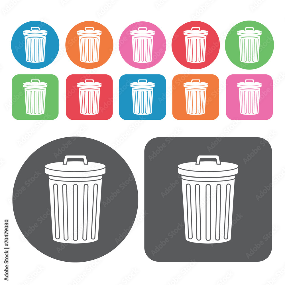 Outdoor garbage can with lid icon. Trash can icons set. Round an Outdoor garbage can with lid icon. Trash can icons set. Round an