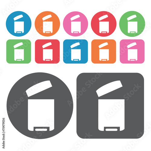 Open pedal trash can icon. Trash can icons set. Round and rectan