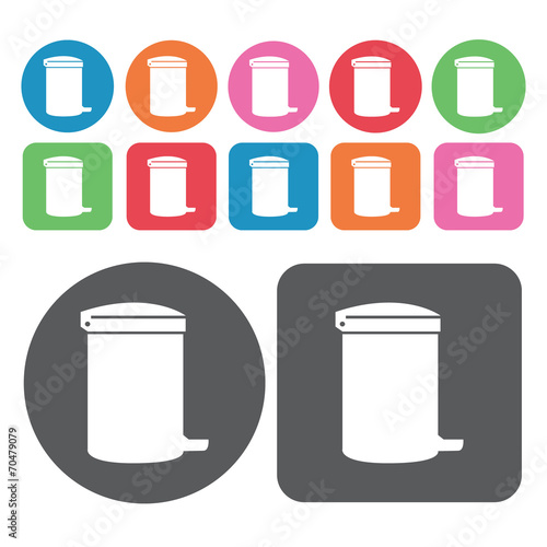 Pedal trash can icon. Trash can icons set. Round and rectangle c
