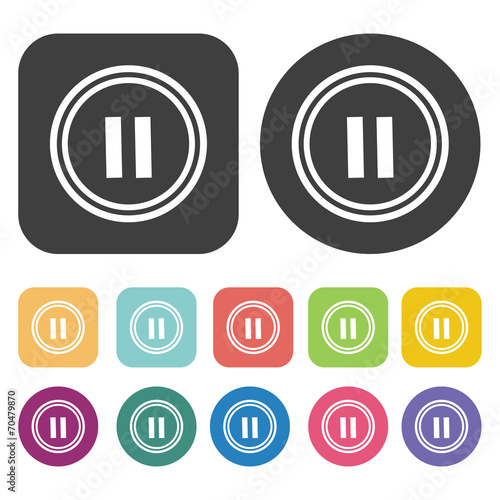 Pause symbol icon. Video sign symbol icons set. Round and rectan