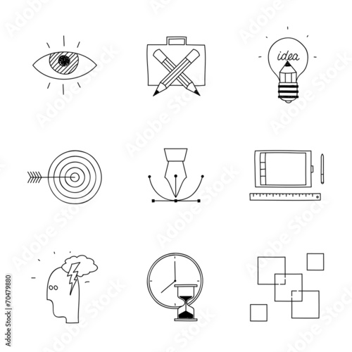 Hand drawn doodle sketch creative design process concept icons