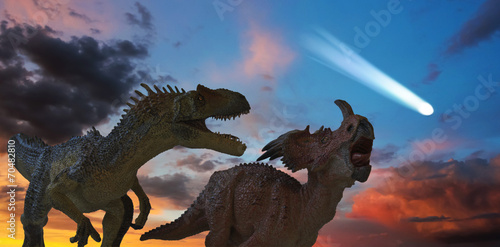 Allosaurus and Styracosaurus Battle as the Comet Approaches photo