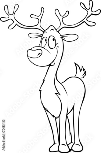 funny reindeer - black outline illustration on white