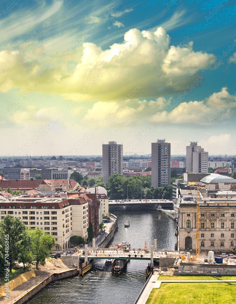 Aerial view of Berlin and Spree River in a beautiful summer day
