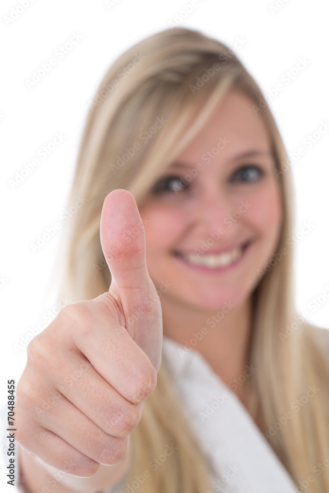 Blond Woman Giving Thumbs Up to Camera Blond Woman Giving Thumbs Up to Camera