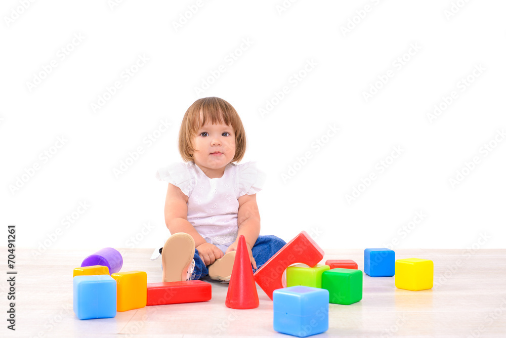 little girl playing with colorful cubes little girl playing with colorful cubes