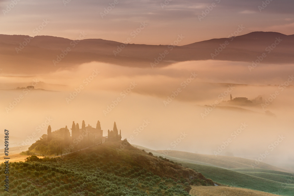 Sunrise in countryside of Tuscany