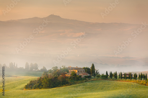 Early morning over country in Tuscany, Italy