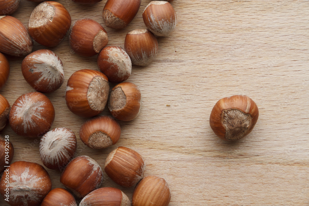 Obraz premium Hazelnut on wooden background