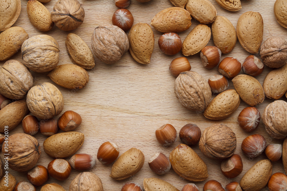 Nuts on wooden background Nuts on wooden background