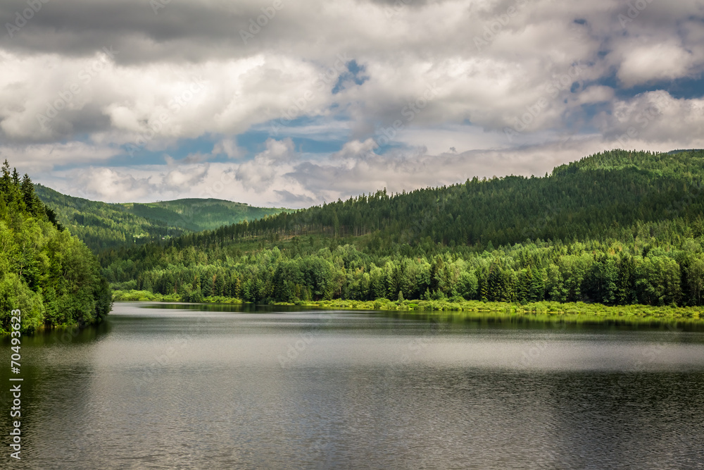 Fototapeta premium Mountain lake between forests