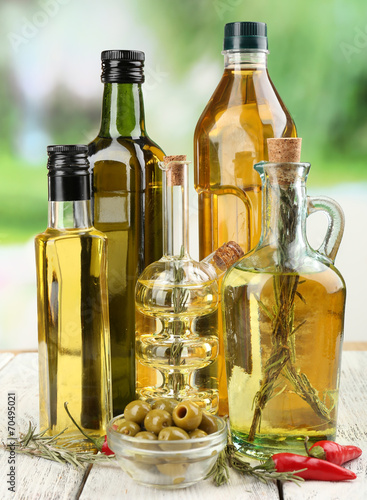 Different sorts of cooking oil, close-up