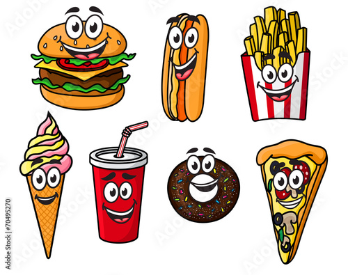 Happy colorful takeaway cartoon food