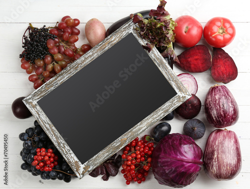 Fresh organic vegetables with chalkboard