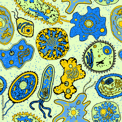 Amebas or microbial lifeforms seamless pattern