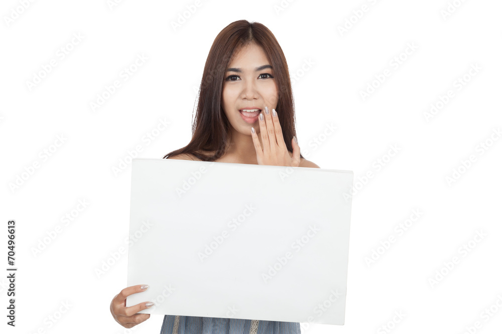 Beautiful Asian woman surprise with blank sign Beautiful Asian woman surprise with blank sign