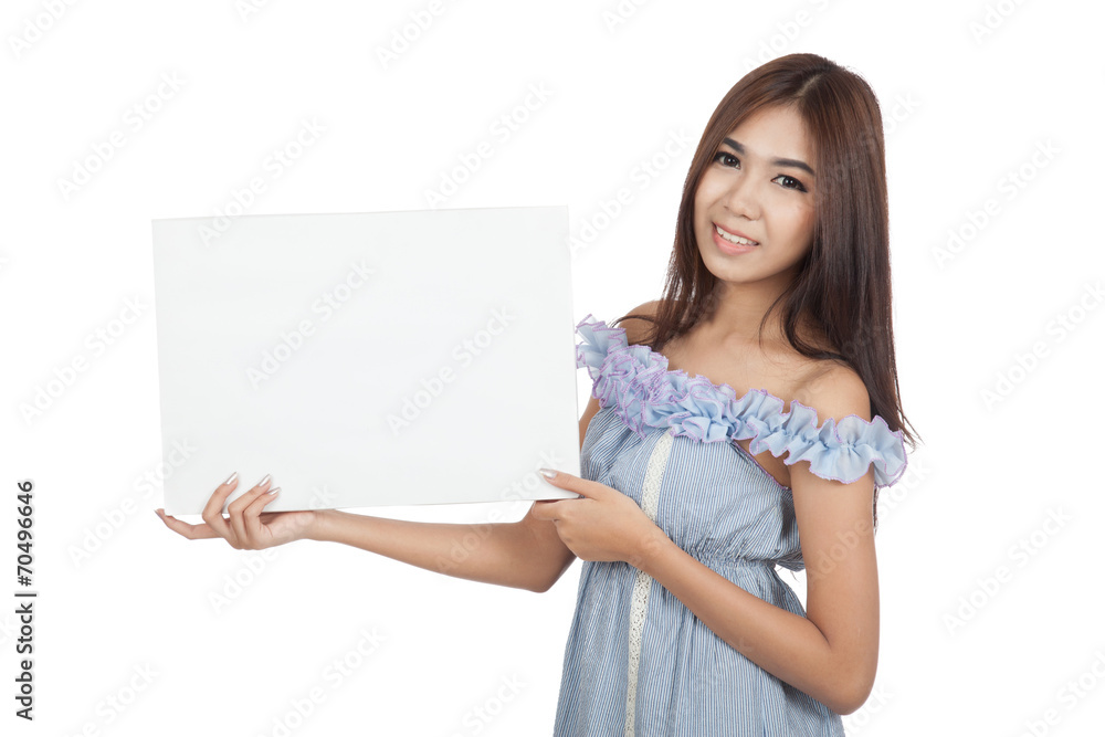 Beautiful Asian woman hold blank sign Beautiful Asian woman hold blank sign