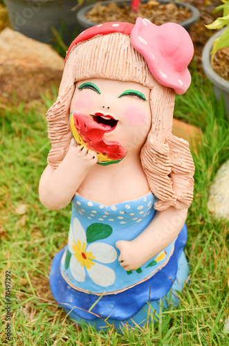 Clay doll statue for used decoration in garden or home