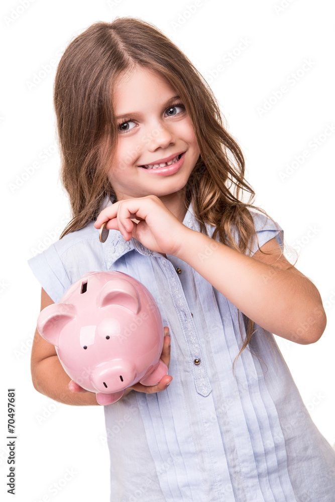 Girl holding piggy bank Girl holding piggy bank