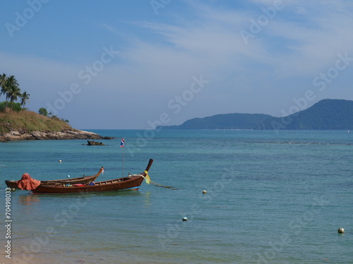 longtail boats in bay of Phuket island  Thailand.