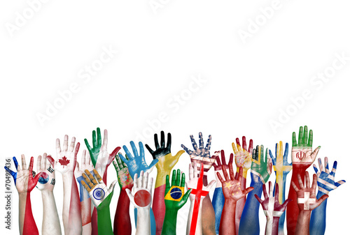 Group of Diverse Flag Painted Hands Raised