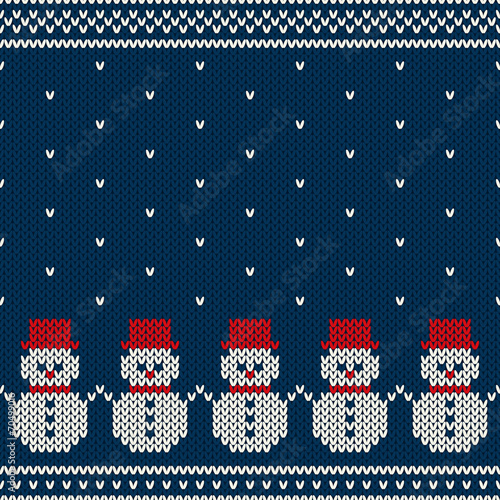 Winter Holiday Seamless Knitted Pattern with Snowmans
