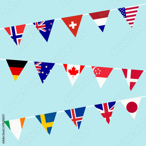 Bunting with flags of the most developed countries in the World