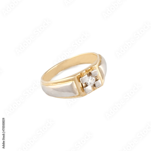 Gold ring on white background