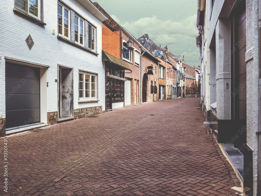 Empty old street of Maaseik. Belgium