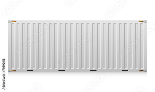 Cargo container vector isolated on white background. Metal box or equipment for storage at dock, port, warehouse. Freight transport by ship, crane, trailer truck for shipping, import export business.