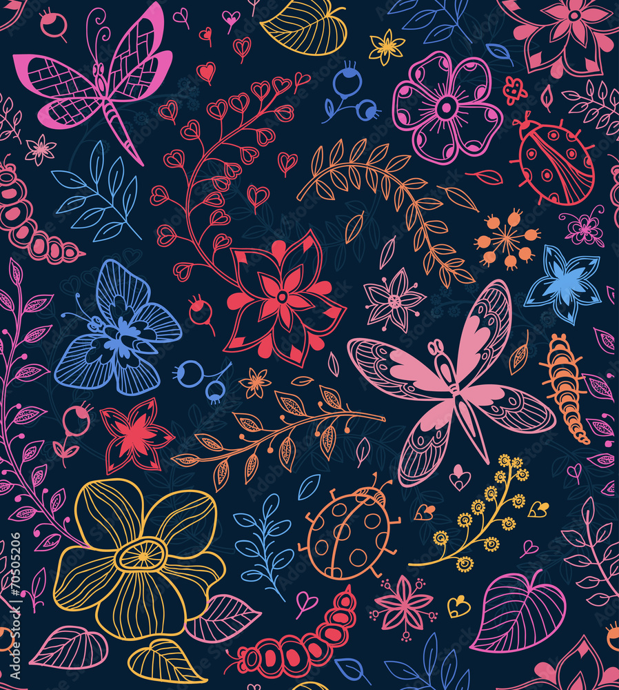 Seamless texture with flowers and butterflies Seamless texture with flowers and butterflies