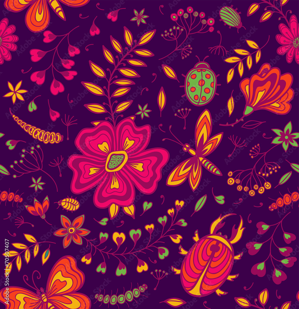 Seamless texture with flowers and butterflies Seamless texture with flowers and butterflies