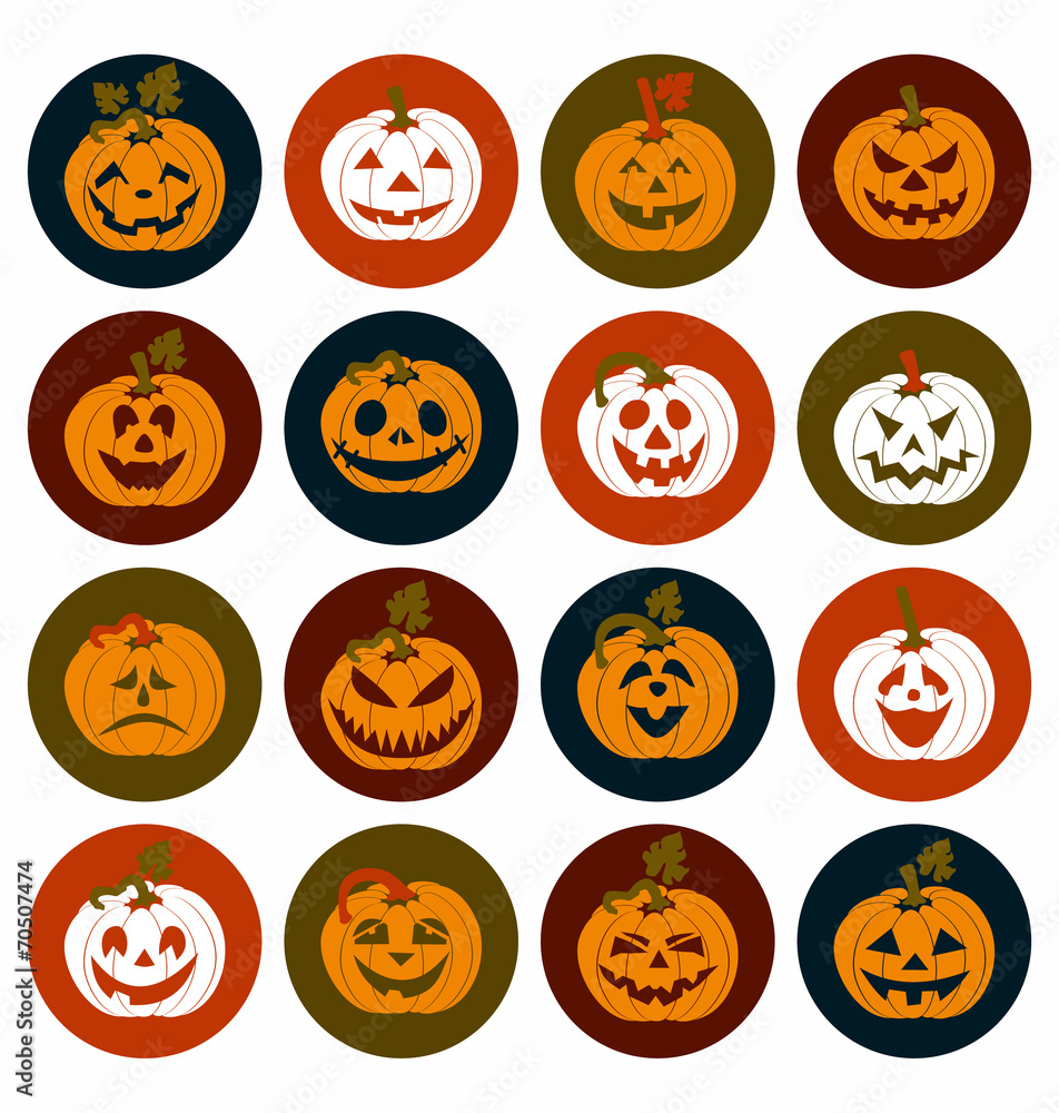 Halloween icon set of cheerful pumpkins. Halloween icon set of cheerful pumpkins.