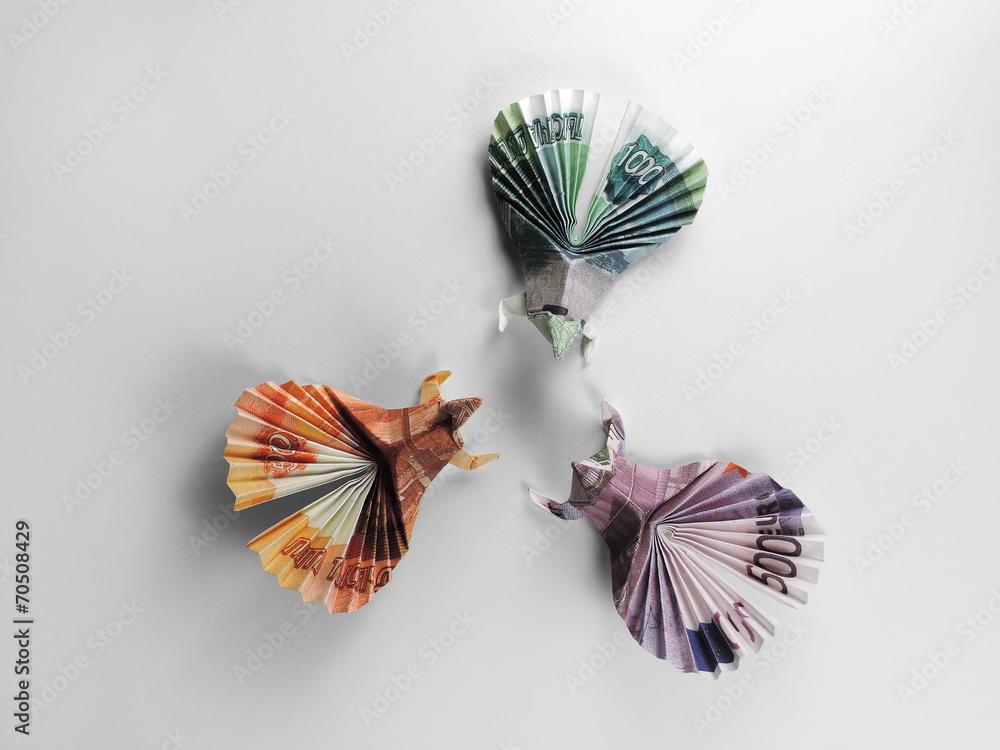 three birds origami banknotes Stock Photo | Adobe Stock