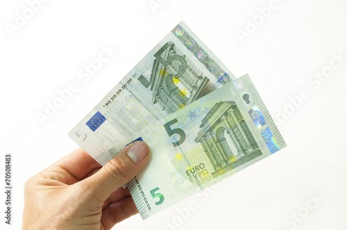 hand holding two five euro banknote