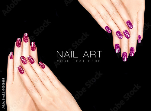 Fotografie, Tablou Colorful Nail Art. Crackle Nail Lacquer. Tattoo