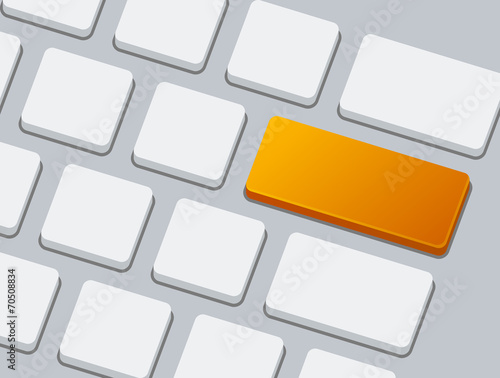 Close up of keyboard with one orange blank button. Vector