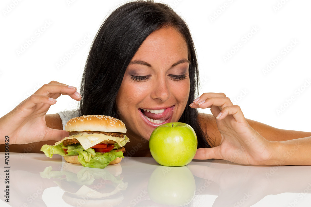 Entscheidung zwischen Hamburger und Apfel Entscheidung zwischen Hamburger und Apfel