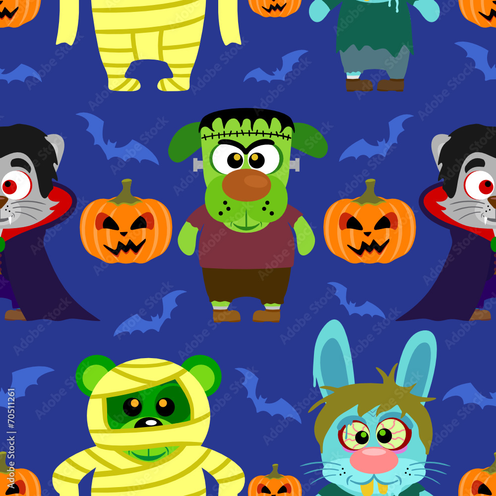 Seamless background with animal in Halloween costume Seamless background with animal in Halloween costume