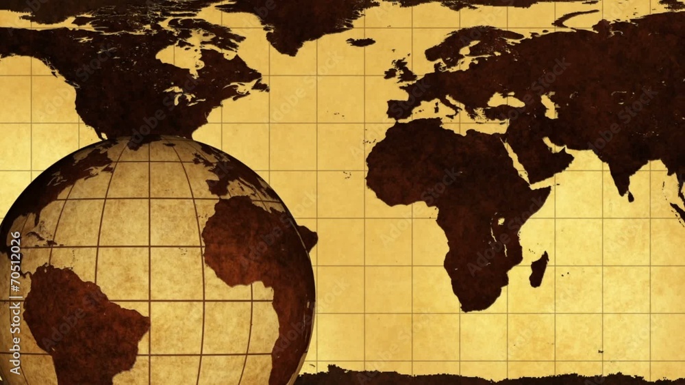 Vintage Rotating Globe And Map Of The World Background Stock Video