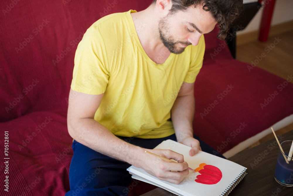 handsome hipster modern man painting handsome hipster modern man painting