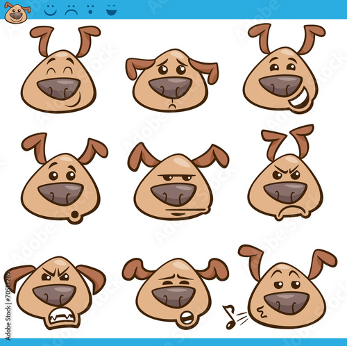 dog emoticons cartoon illustration set
