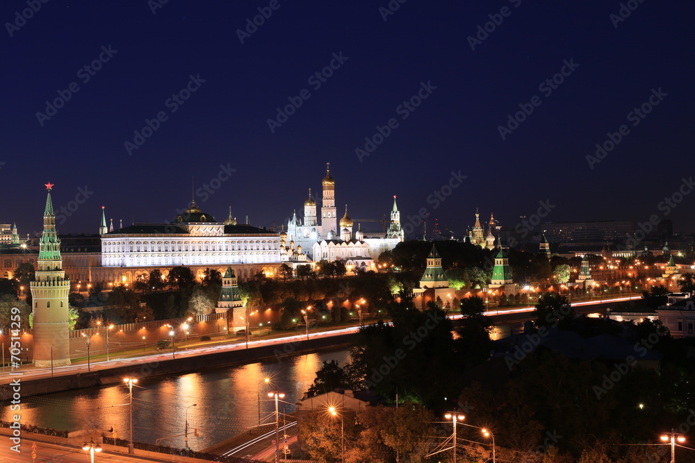 Russia, Moscow view of the Kremlin and the red square at night