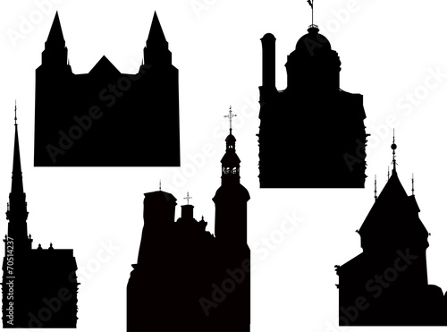 collection of five isolated castles and towers